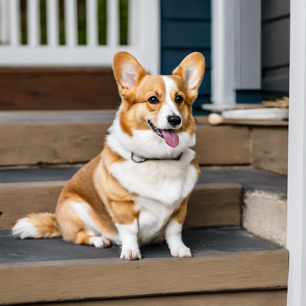  an image generated with the Stable Diffusion prompt, a corgi dog sitting on the front porch